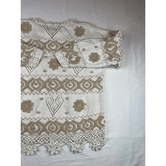 Vintage Express Tricot Sweater Womens Large Ivory Cream Long Sleeve Handknitted - Picture 14 of 16